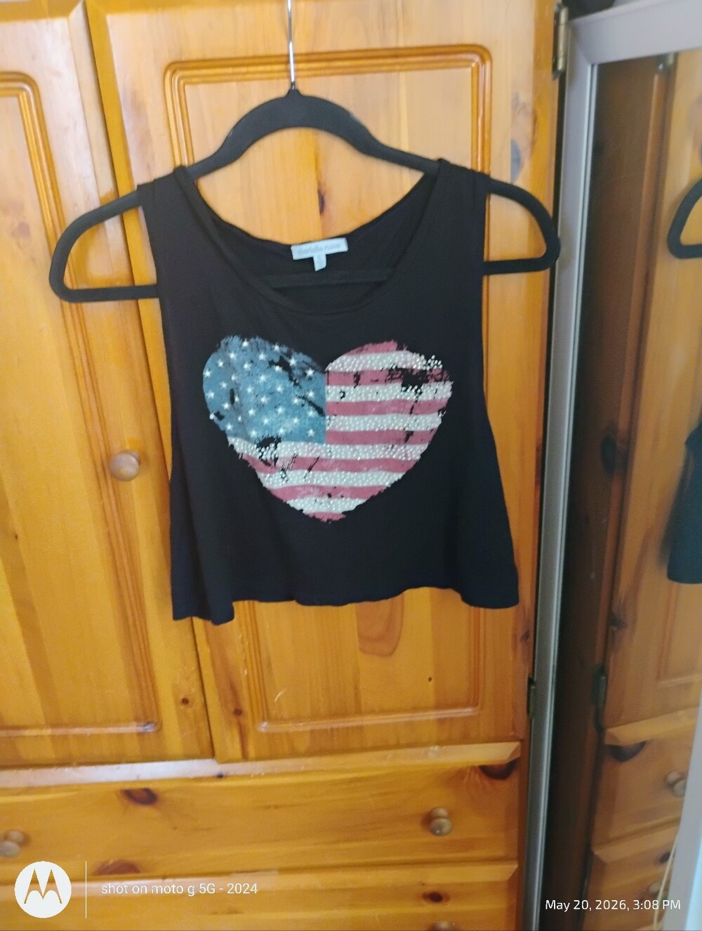 Charlotte Russe Black Crop Top with American Flag Heart